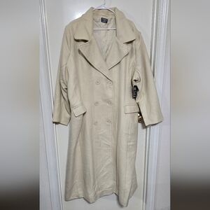 Elegant Cream Double-Breasted Women's Coat
